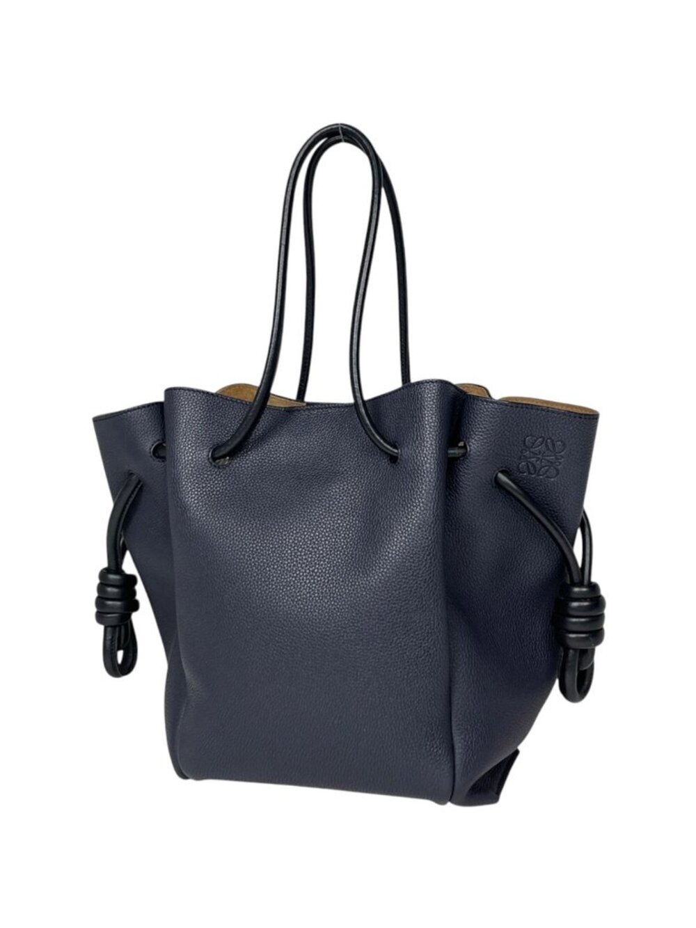 Loewe Tote Bag Flamenco Knot Small Drawstring Anagram Leather Navy